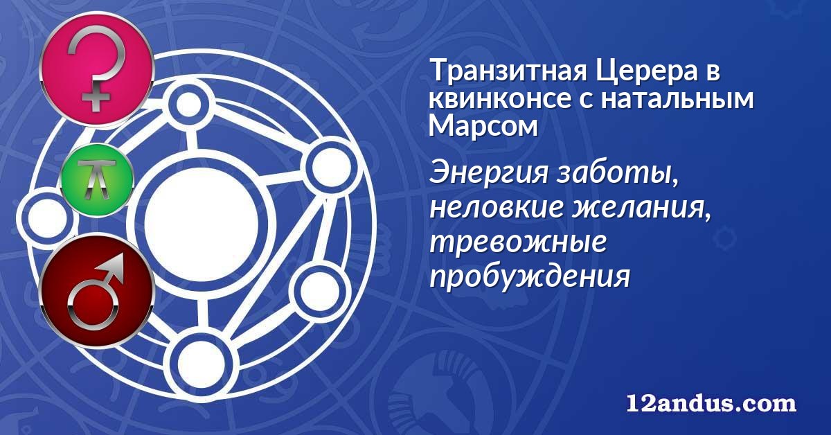 Транзитная Церера в квинконсе с натальным Марсом